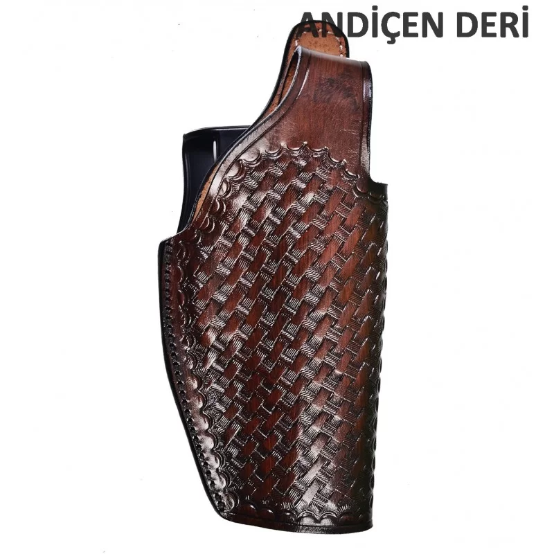 Ortapedik Bel Sepet Desenli Deri Tabanca Kılıfı 
