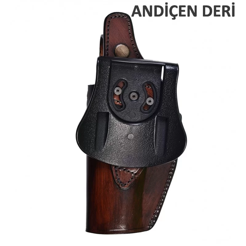 Ortapedik Bel Sepet Desenli Deri Tabanca Kılıfı 